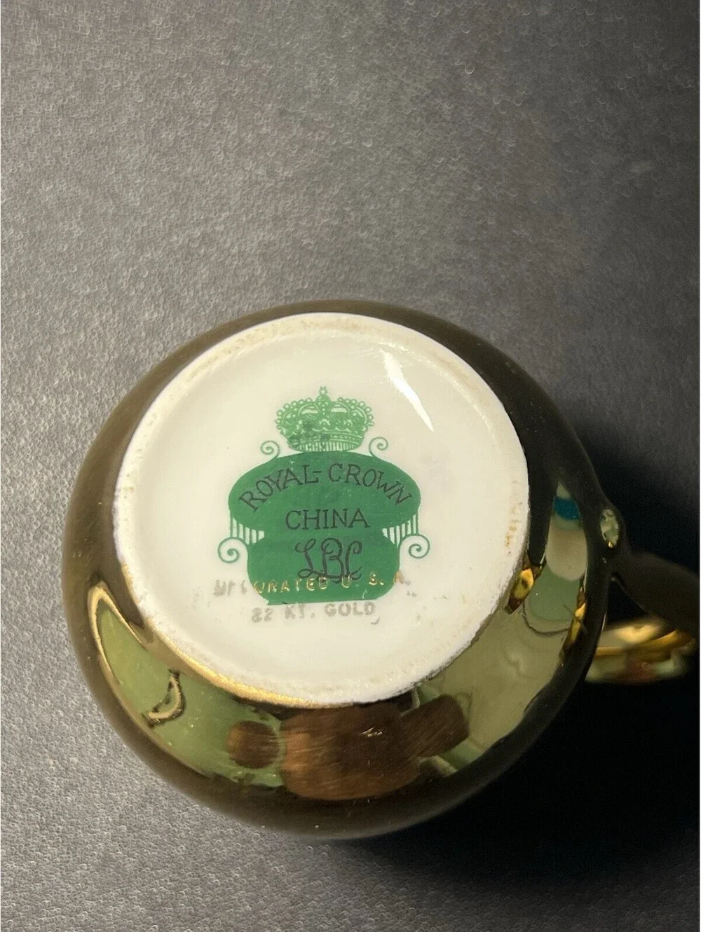 Royal Crown China LBC USA 1950s 22kt Gold Creamer Sugar Bowl Set, 3x2.75”
